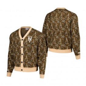 Men's New York Mets Brown Cheetah Cardigan Button-Up Sweater